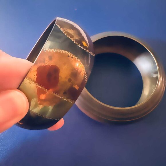 Vintage Chunky Mixed Metal Brass Copper Tone Boho Bangle Set - Picture 2 of 6